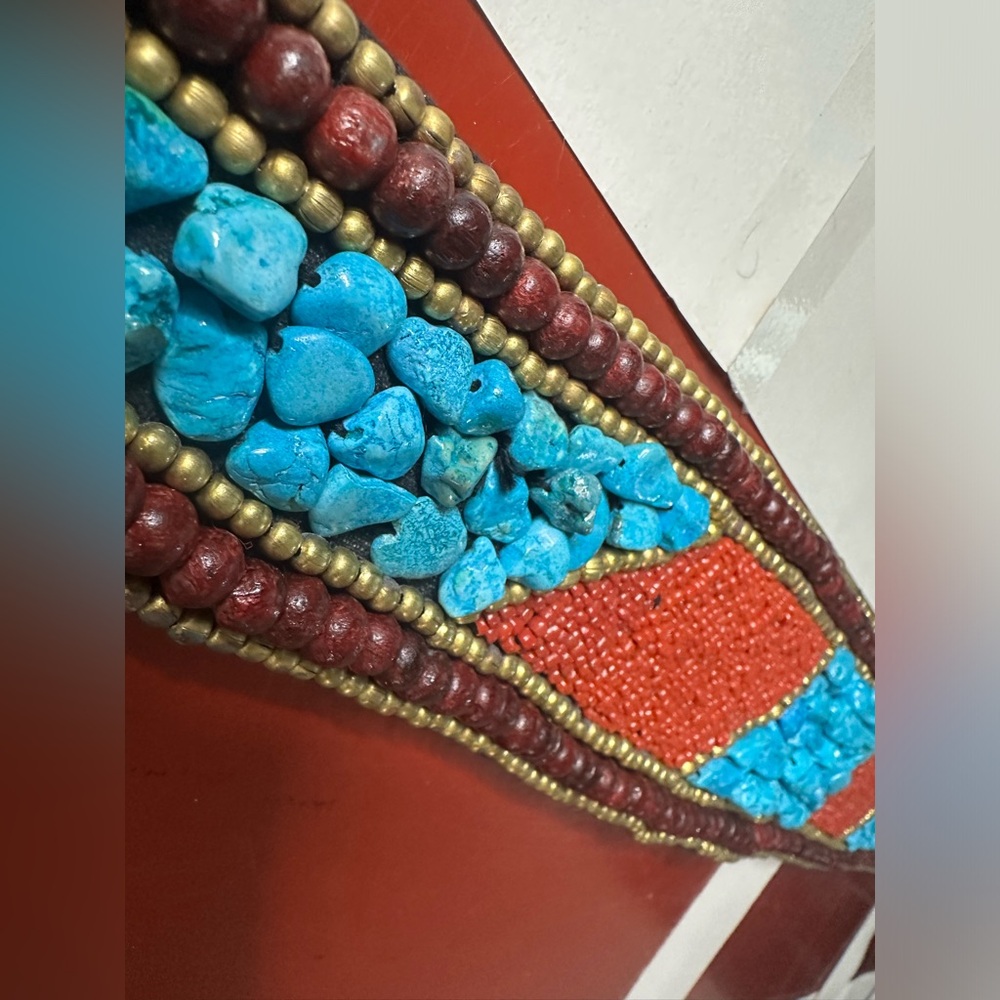 Beaded Necklace with Turquoise and Red Accents